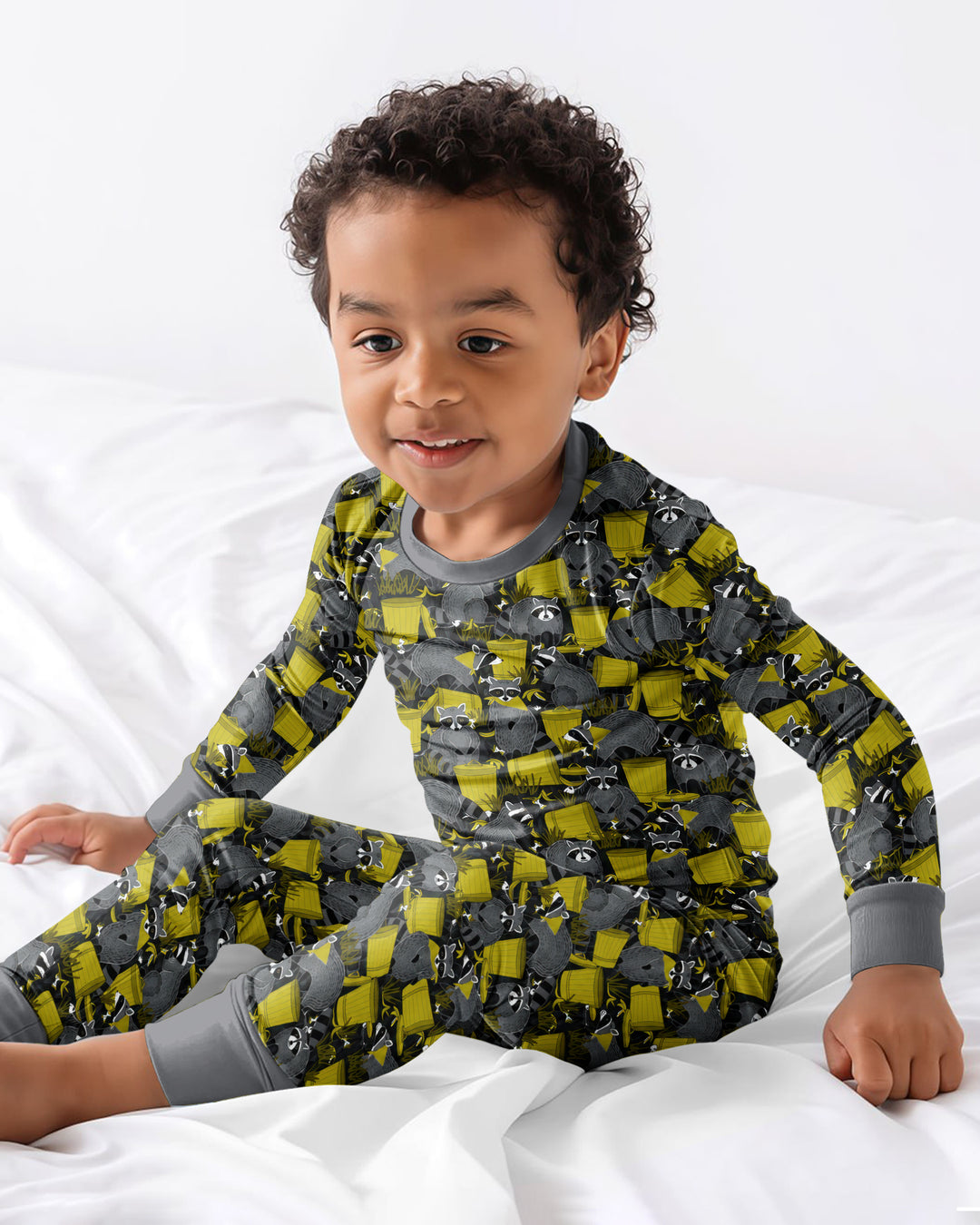 Raccoons With Garbage Cans Bamboo Two Piece Long Sleeve Pajama Set