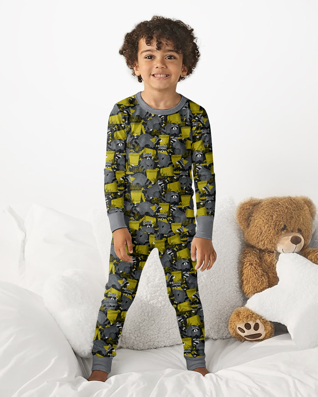 Raccoons With Garbage Cans Bamboo Two Piece Long Sleeve Pajama Set