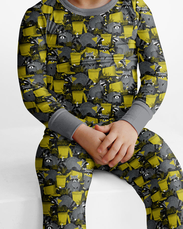 Raccoons With Garbage Cans Bamboo Two Piece Long Sleeve Pajama Set