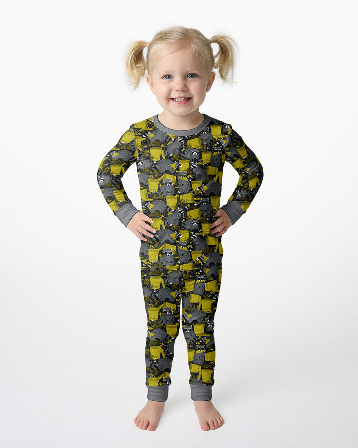 Raccoons With Garbage Cans Bamboo Two Piece Long Sleeve Pajama Set