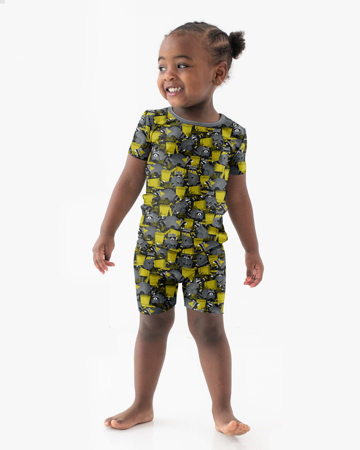Raccoons With Garbage Cans Bamboo Two Piece Short Sleeve Shorts Pajama Set