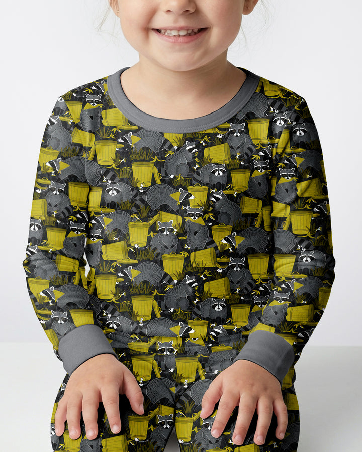 Raccoons With Garbage Cans Bamboo Two Piece Long Sleeve Pajama Set