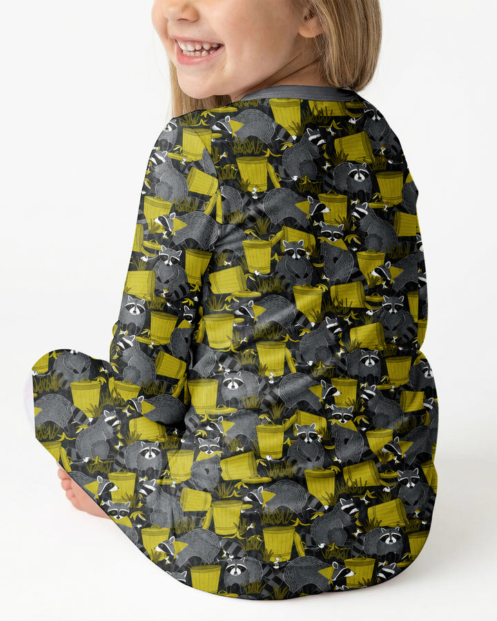 Raccoons With Garbage Cans Bamboo Two Piece Long Sleeve Pajama Set
