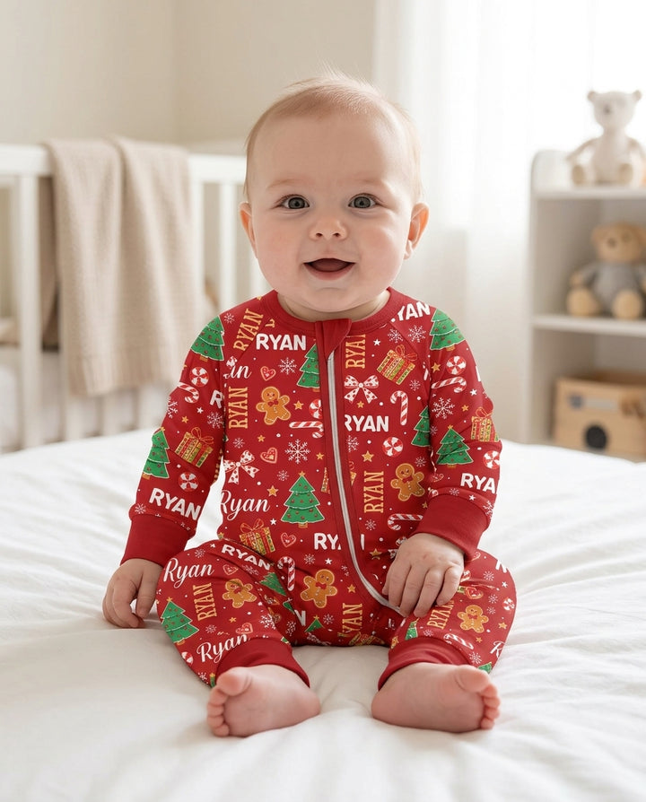 Custom Name Christmas Crew Family Matching Bamboo Convertible Zippy