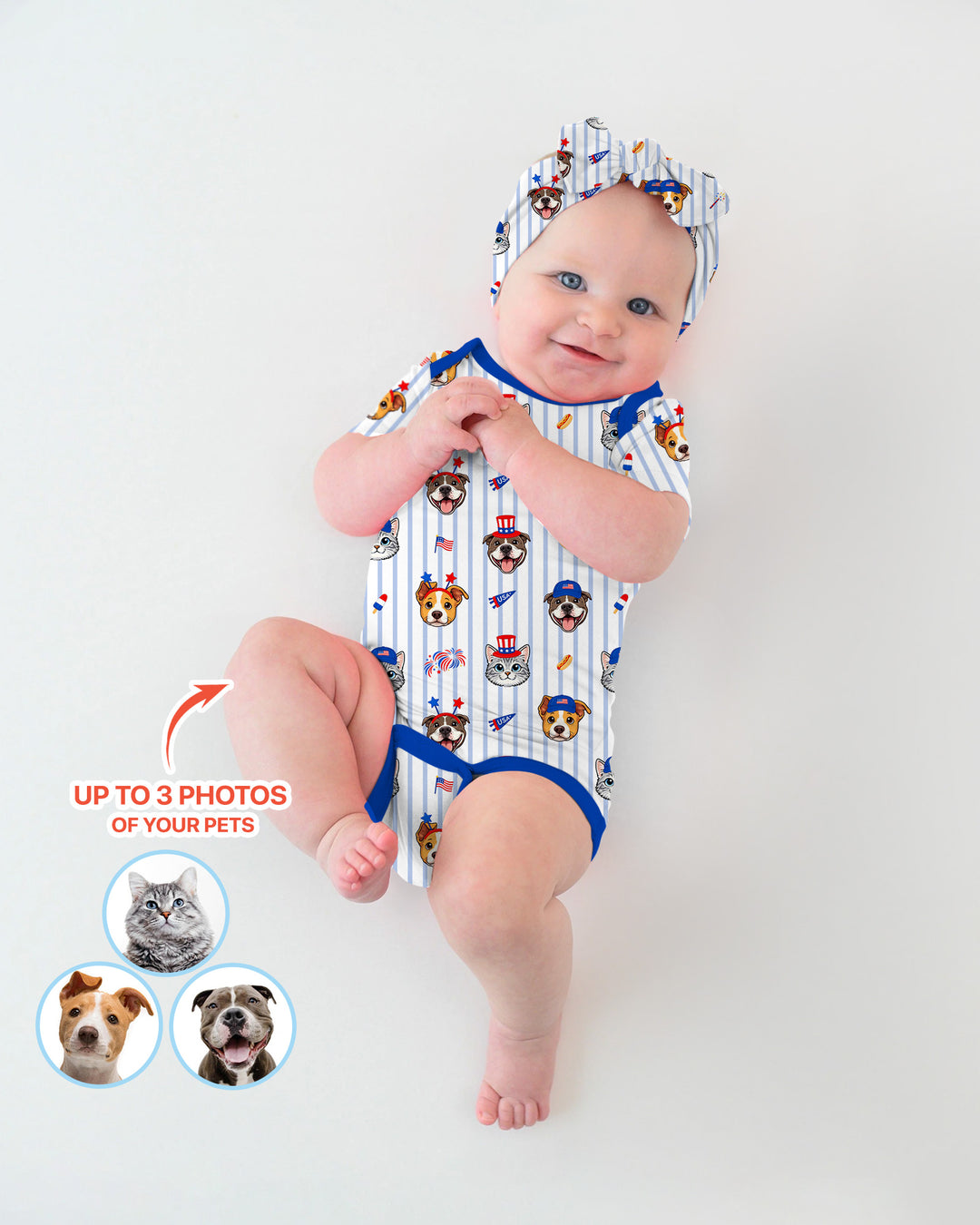 Custom Pet Image 4th of July Family Matching Bamboo Bodysuit