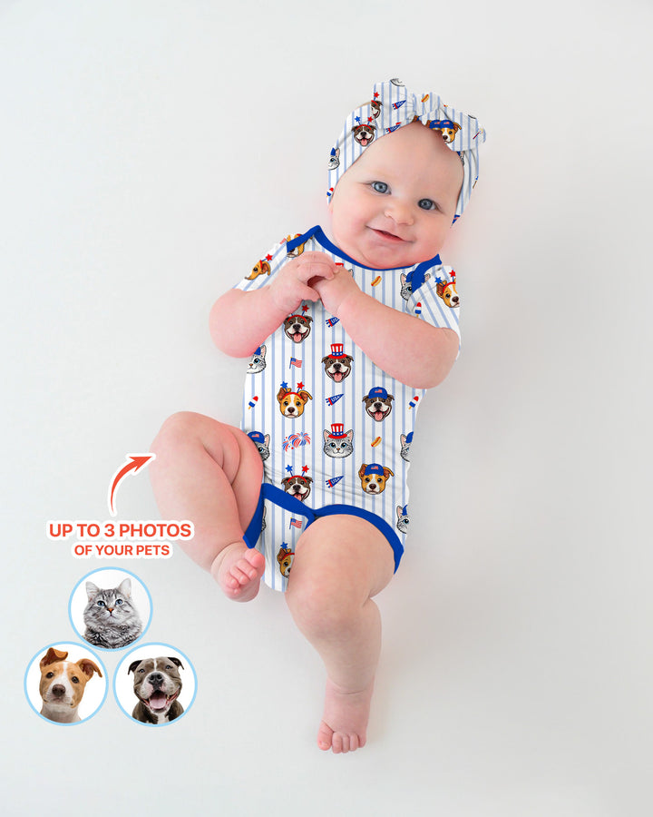 Custom Pet Image 4th of July Family Matching Bamboo Bodysuit