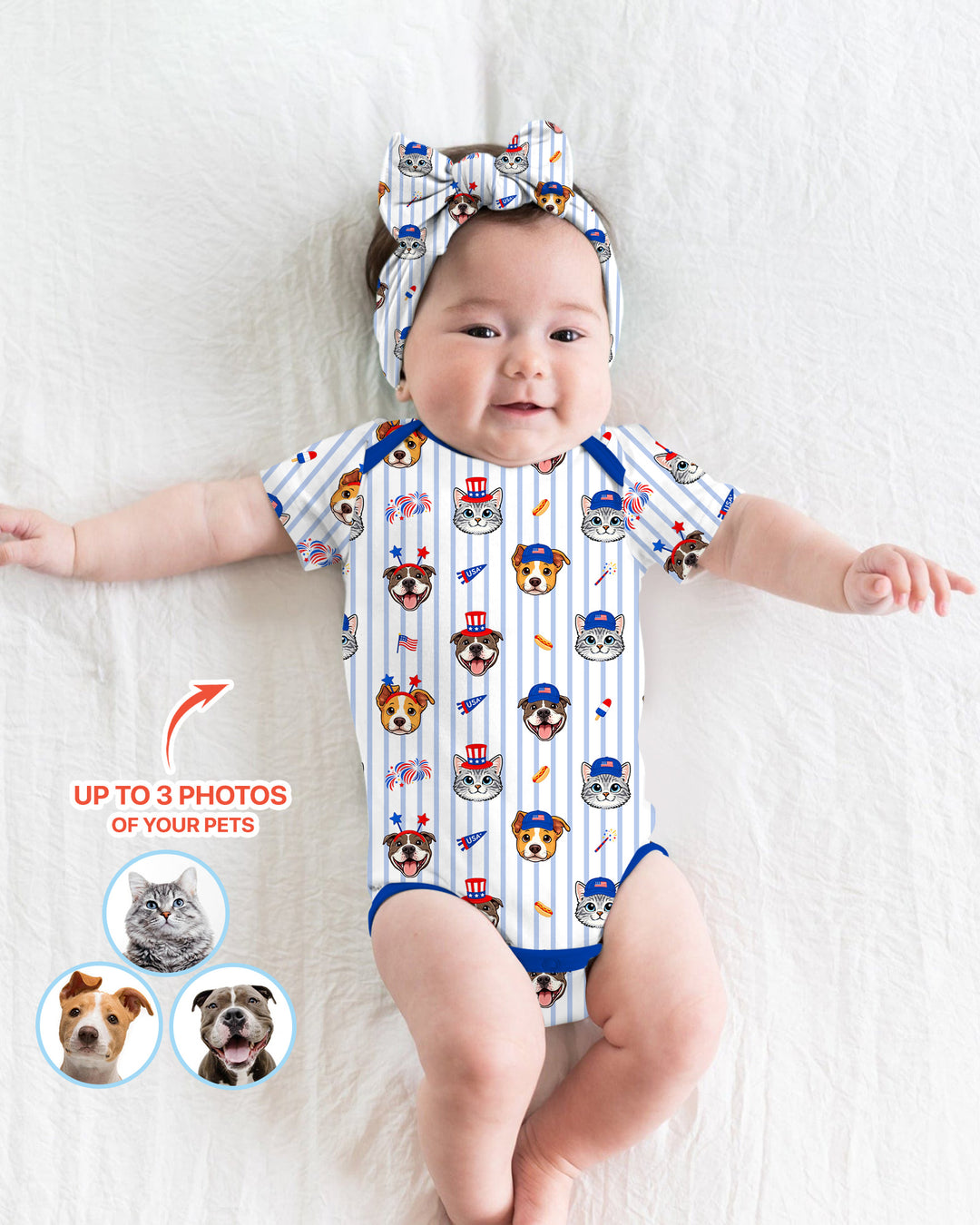 Custom Pet Image 4th of July Family Matching Bamboo Bodysuit