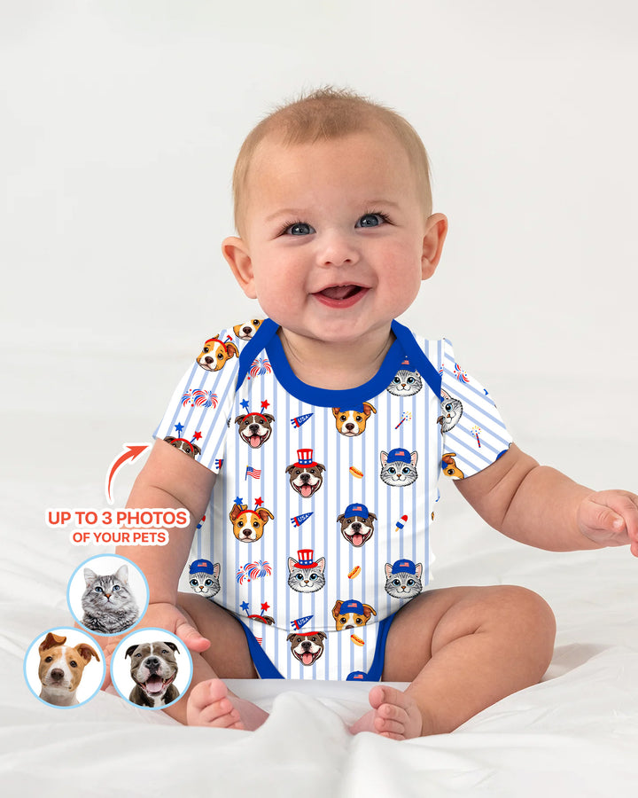 Custom Pet Image 4th of July Family Matching Bamboo Bodysuit