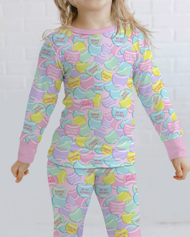 Tennis Candy Family Matching Bamboo Two Piece Long Sleeve Pajama Set