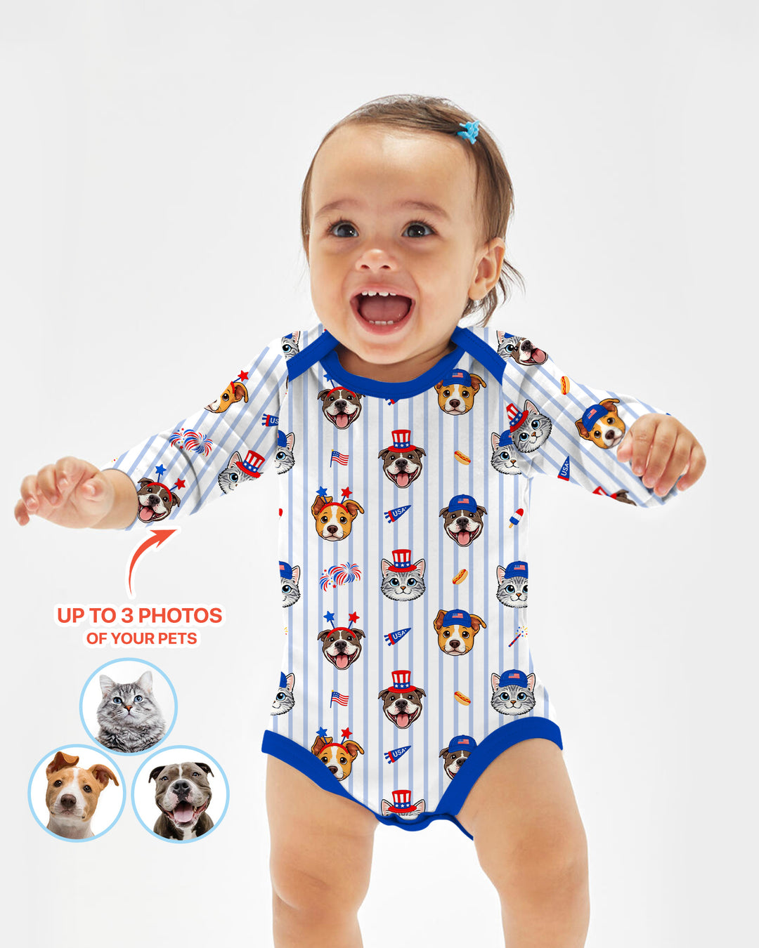 Custom Pet Image 4th of July Family Matching Bamboo Bodysuit