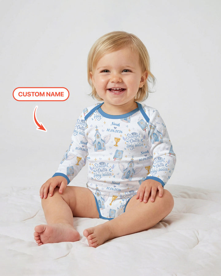 Custom Name Baptism Christening Straight Outta Holy Water Bamboo Bodysuit