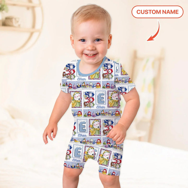 Frosty Friends Custom Name Bamboo Two Piece Short Sleeve Shorts Pajama Set