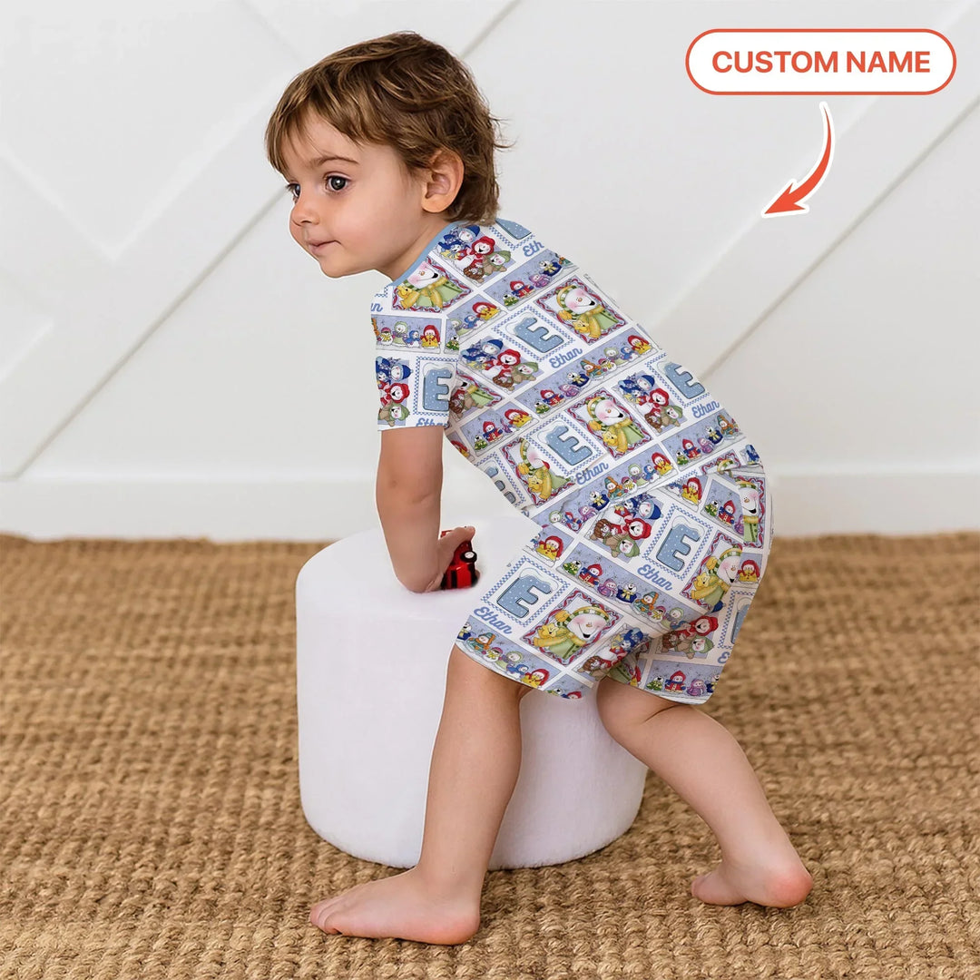 Frosty Friends Custom Name Bamboo Two Piece Short Sleeve Shorts Pajama Set