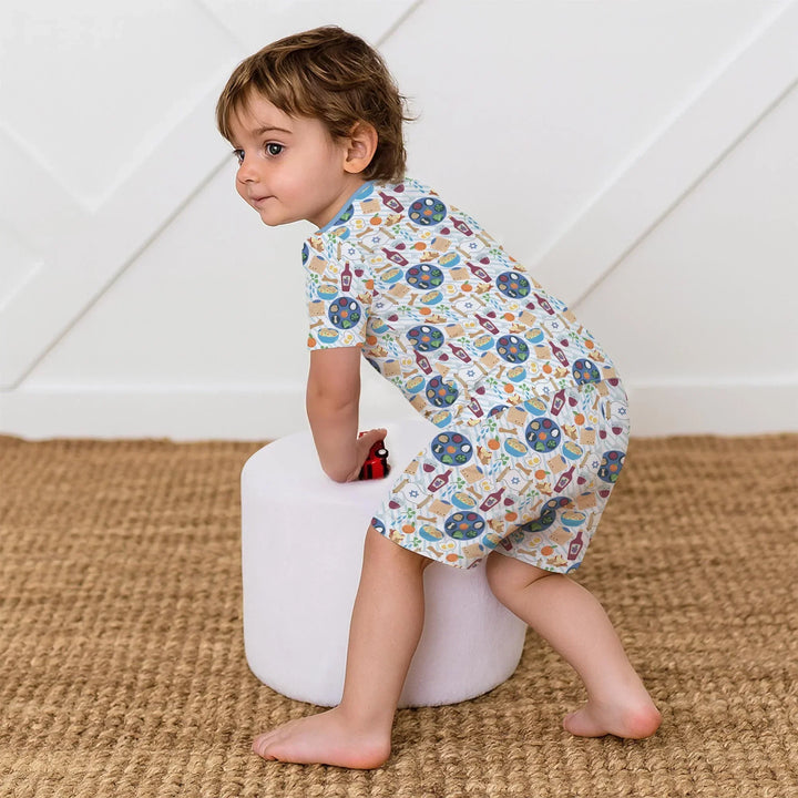 Passover Meal Bamboo Two Piece Short Sleeve Shorts Pajama Set