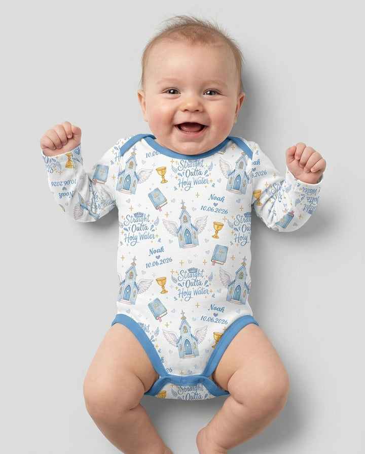 Custom Name Baptism Christening Straight Outta Holy Water Bamboo Bodysuit