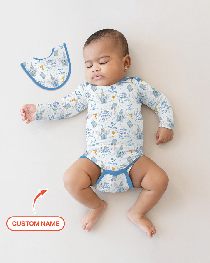 Custom Name Baptism Christening Straight Outta Holy Water Bamboo Bodysuit