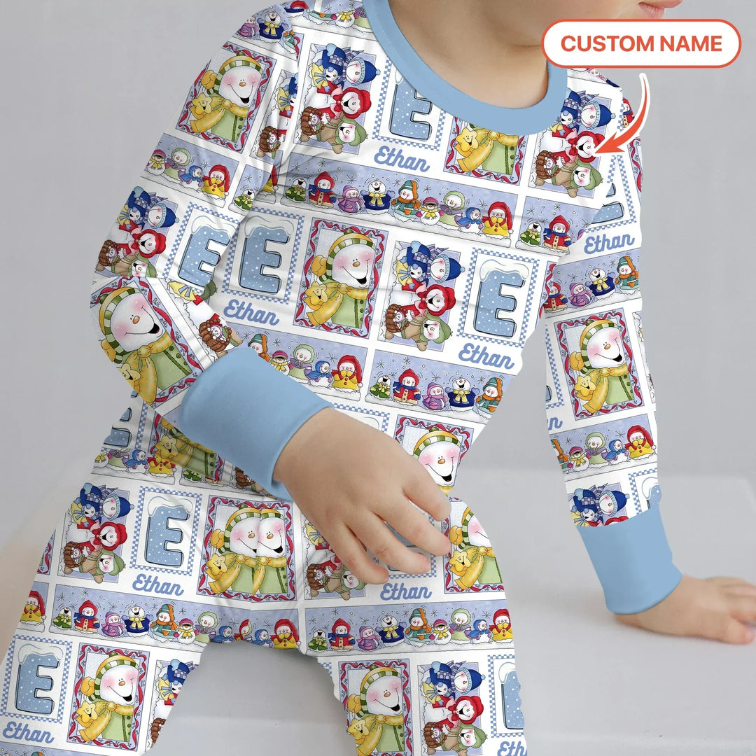 Frosty Friends Custom Name Bamboo Two Piece Long Sleeve Pajama Set