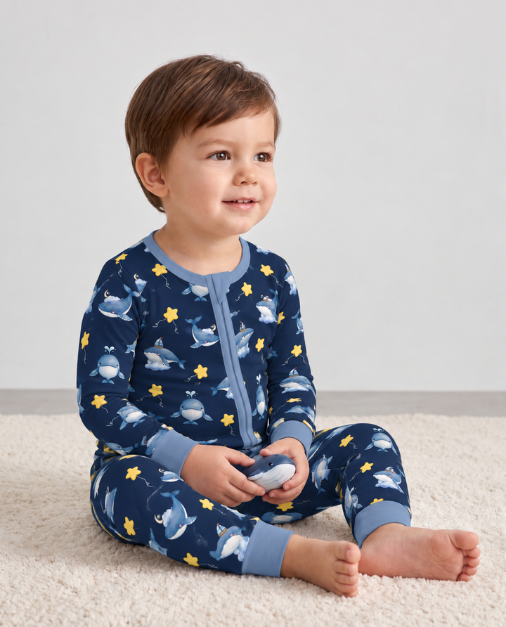 Whale Among The Stars Bamboo Convertible Zipper Romper