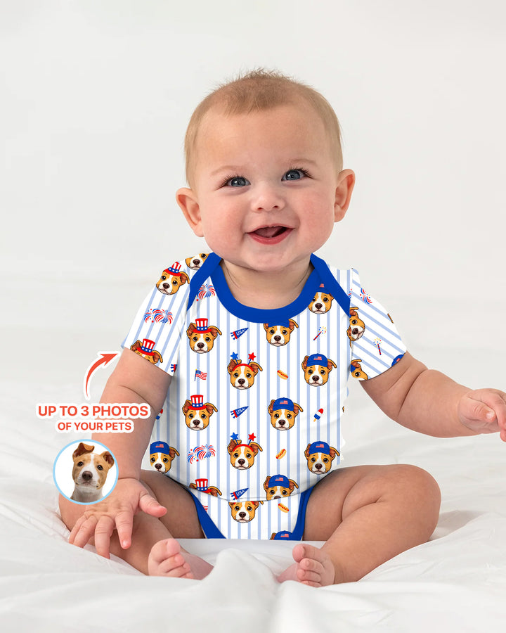 Custom Pet Image 4th of July Family Matching Bamboo Bodysuit