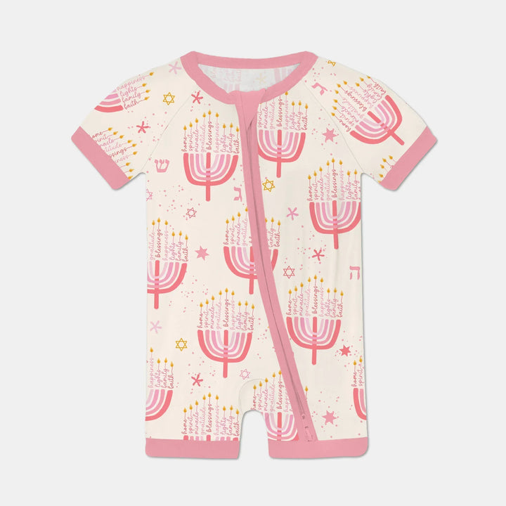 Hannukkah Menorah Family Matching Shorty Zippy , Hannukkah Menorah Family Matching Shorty Zippy - 0-3M / Girl