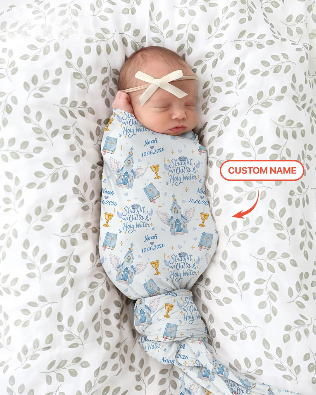 Custom Name Baptism Christening Straight Outta Holy Water Swaddle Blanket