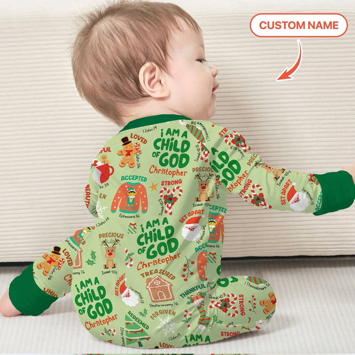 Merry Christmas I Am A Child Of God Custom Name Convertible Zippy (Green) , Merry Christmas I Am A Child Of God Custom Name Convertible Zippy (Green) - 0-3M