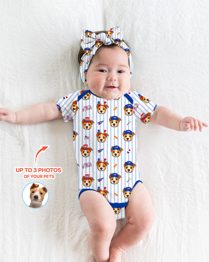 Custom Pet Image 4th of July Family Matching Bamboo Bodysuit