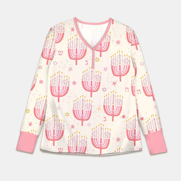 Hannukkah Menorah Family Matching Women Pajama Set , Hannukkah Menorah Family Matching Women Pajama Set - Only Shirt / S