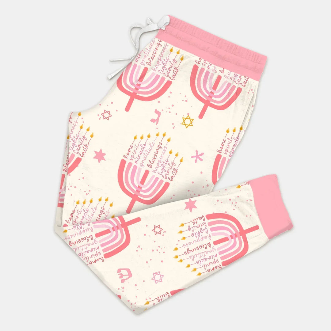 Hannukkah Menorah Family Matching Women Pajama Set , Hannukkah Menorah Family Matching Women Pajama Set - Only Shirt / S