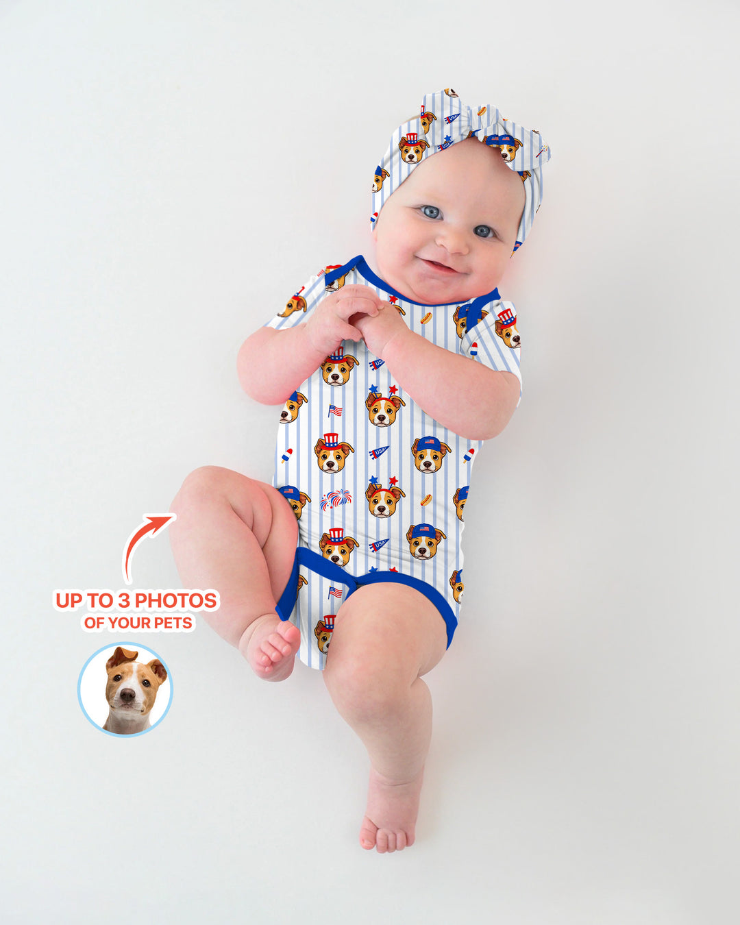 Custom Pet Image 4th of July Family Matching Bamboo Bodysuit