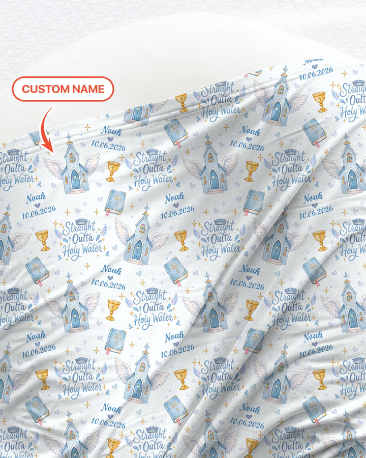Custom Name Baptism Christening Straight Outta Holy Water Swaddle Blanket