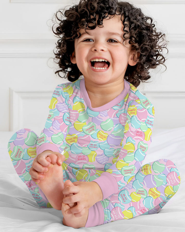 Tennis Candy Family Matching Bamboo Two Piece Long Sleeve Pajama Set