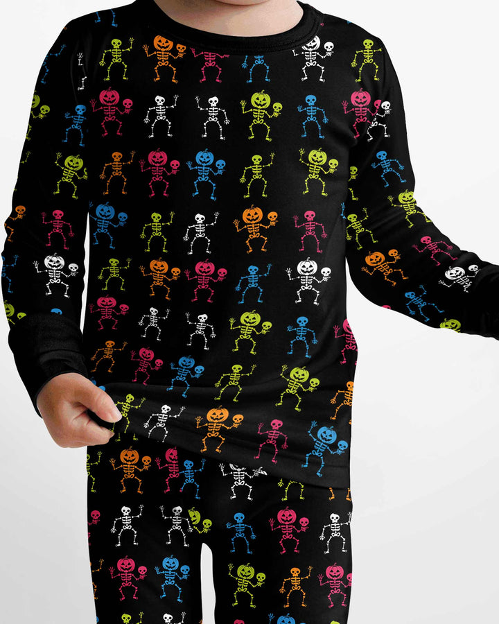 Halloween Dancing Skeleton Bamboo Two Piece Long Sleeve Pajama Set