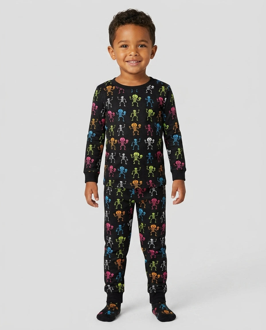 Halloween Dancing Skeleton Bamboo Two Piece Long Sleeve Pajama Set