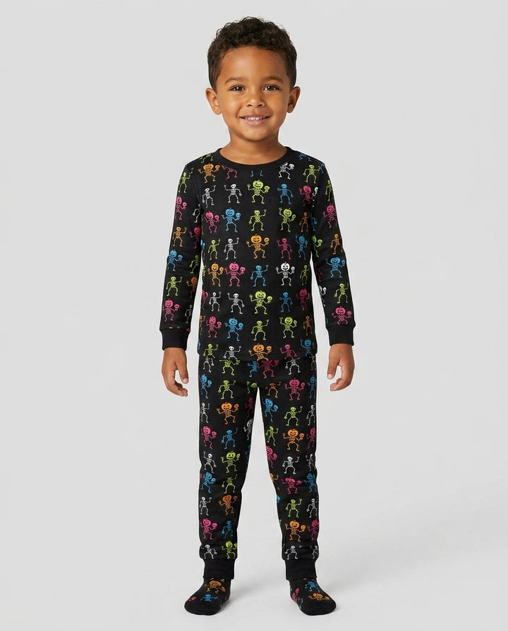 Halloween Dancing Skeleton Bamboo Two Piece Long Sleeve Pajama Set