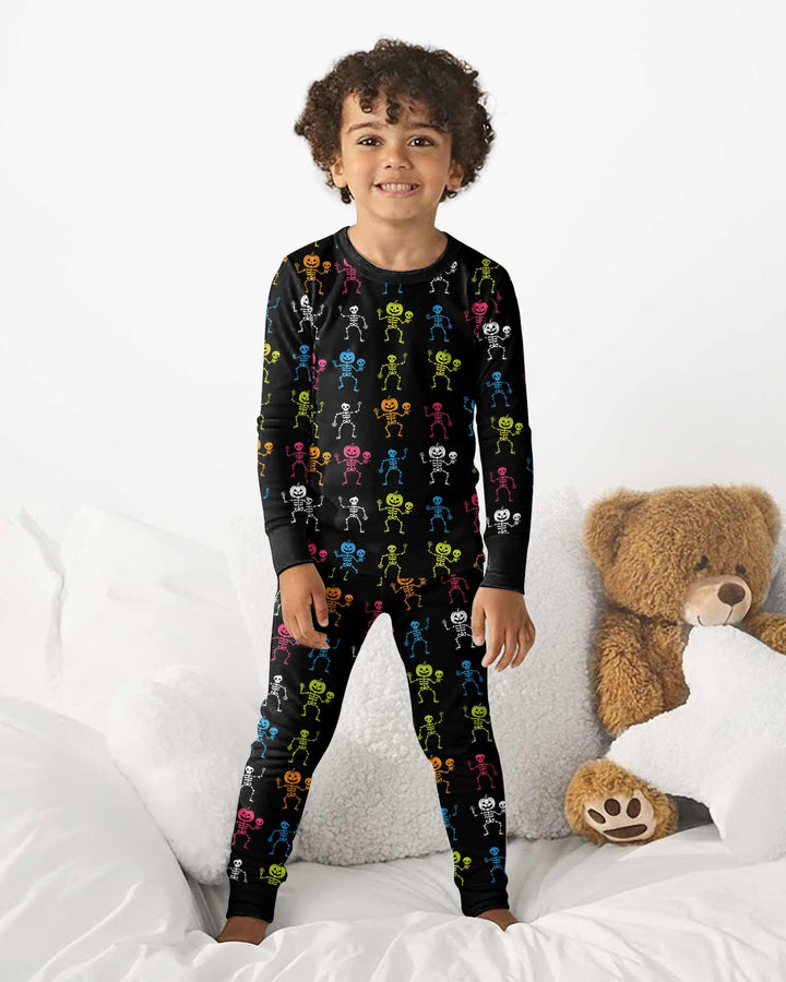 Halloween Dancing Skeleton Bamboo Two Piece Long Sleeve Pajama Set