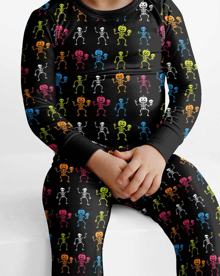 Halloween Dancing Skeleton Bamboo Two Piece Long Sleeve Pajama Set