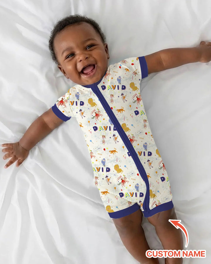 Custom Name Circus Toile Bamboo Shorty Zippy