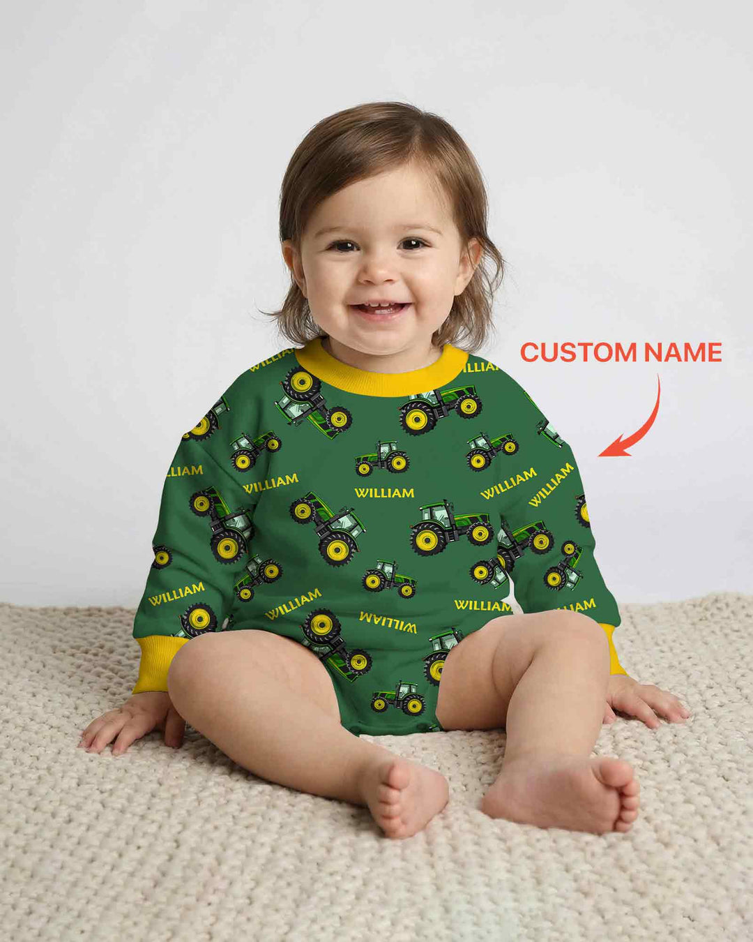 Custom Name Green Tractors Matching Daddy & Me Bamboo Bubble Romper