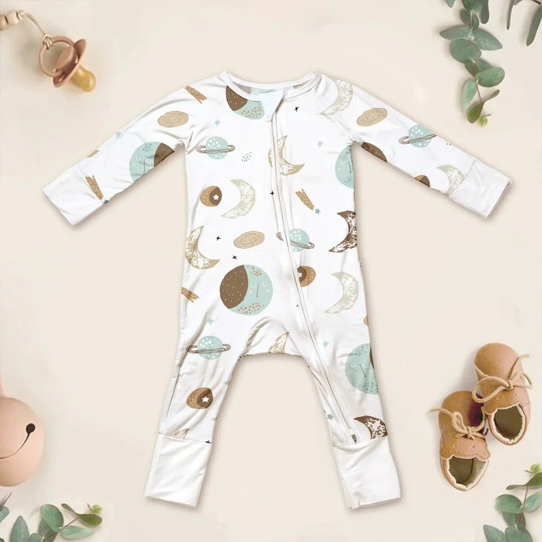 Bamboo Luna Neutral Crescent Convertible Zippered Romper , Bamboo Luna Neutral Crescent Convertible Zippered Romper - 0-3M