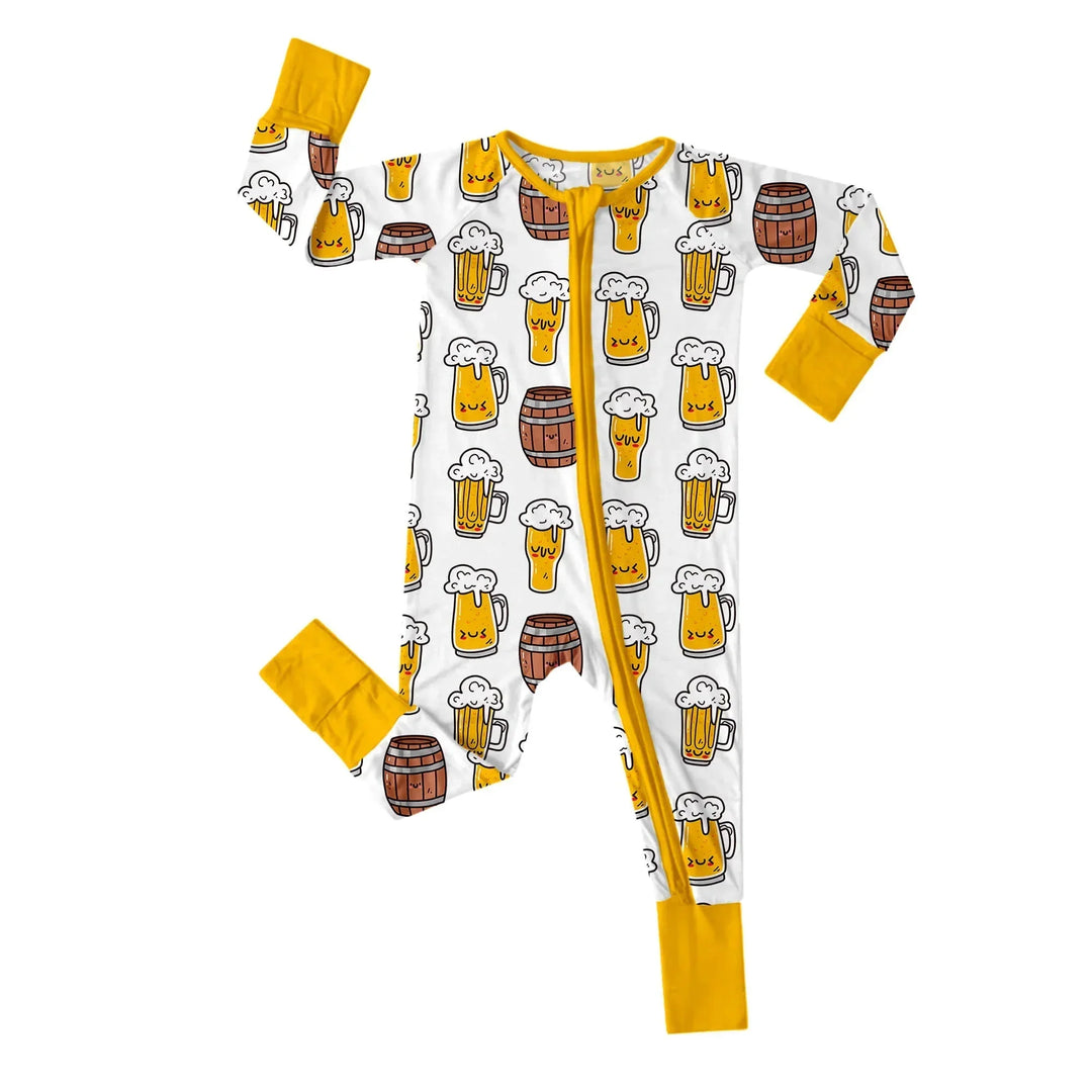 Beer Mugs and Barrels Convertible Zippered Romper , Beer Mugs and Barrels Convertible Zippered Romper - Newborn