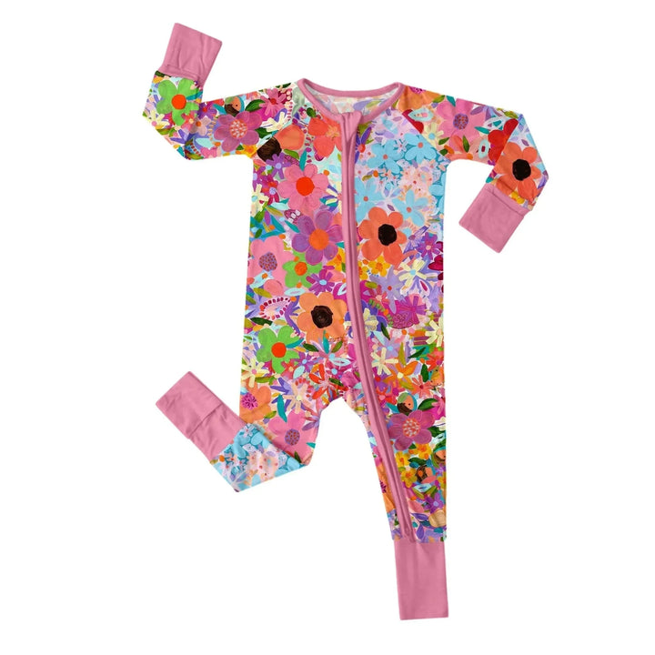 Best-Selling Printed Convertible Zippered Rompers , Best-Selling Printed Convertible Zippered Rompers - Rainbow Blooms / Newborn
