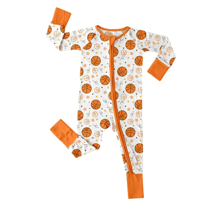 Best-Selling Printed Convertible Zippered Rompers , Best-Selling Printed Convertible Zippered Rompers - Orange Basketball / Newborn