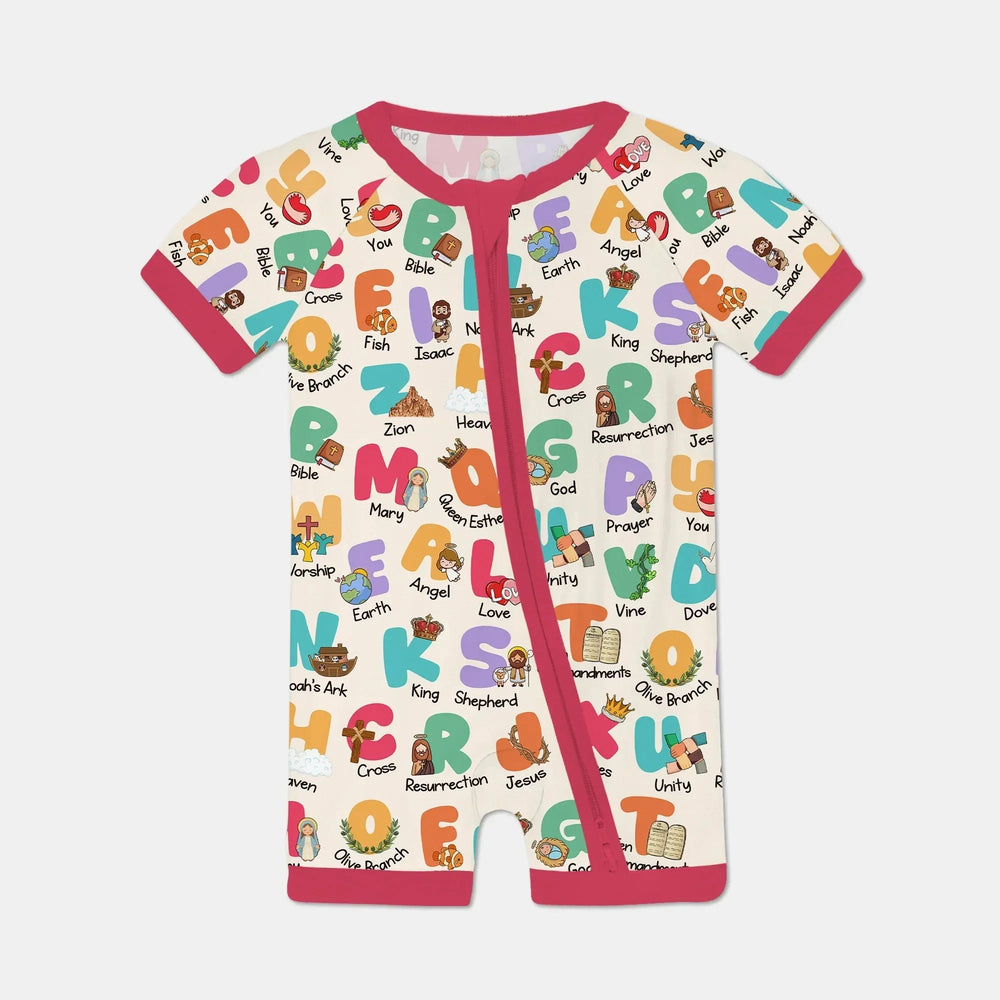 Biblical Alphabet Shorty Zippy , Biblical Alphabet Shorty Zippy - 0-3M / Red