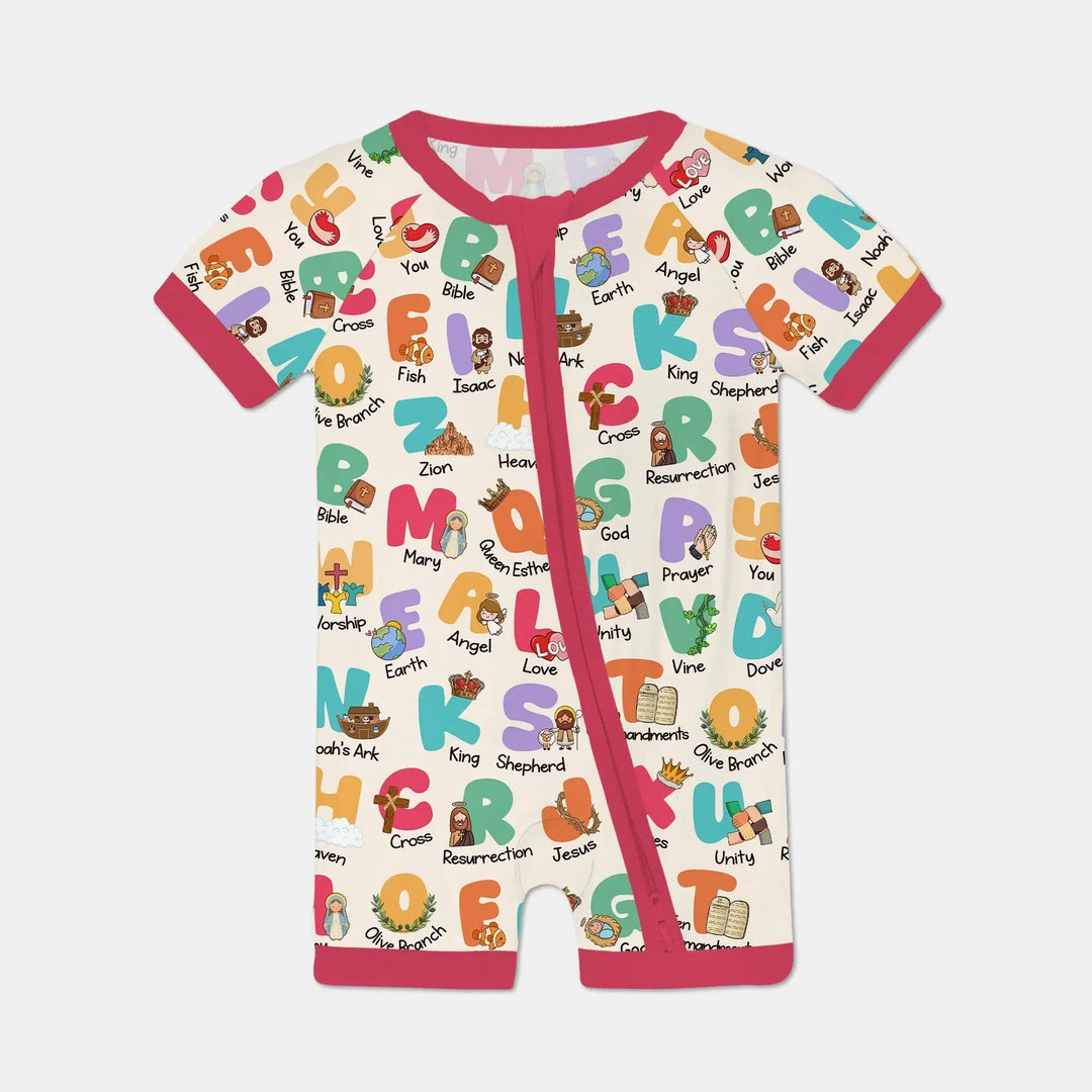 Biblical Alphabet Shorty Zippy , Biblical Alphabet Shorty Zippy - 0-3M / Red