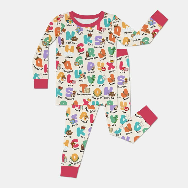 Biblical Alphabet Two Piece Long Sleeve Pajama Set , Biblical Alphabet Two Piece Long Sleeve Pajama Set - 12-18M / Red