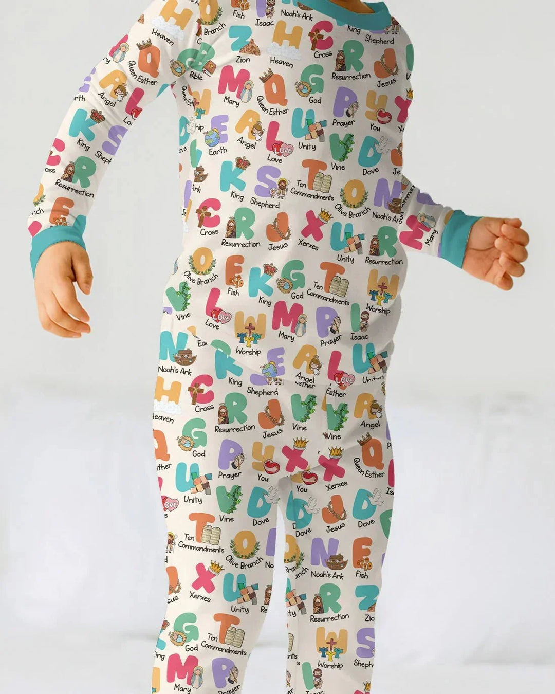 Biblical Alphabet Two Piece Long Sleeve Pajama Set , Biblical Alphabet Two Piece Long Sleeve Pajama Set - 12-18M / Teal