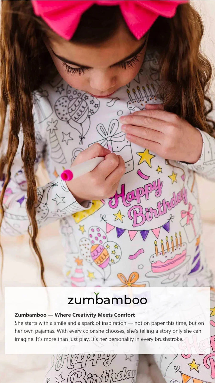 Birthday Celebration Colorable Two Piece Pajama Set , Birthday Celebration Colorable Two Piece Pajama Set - 3T