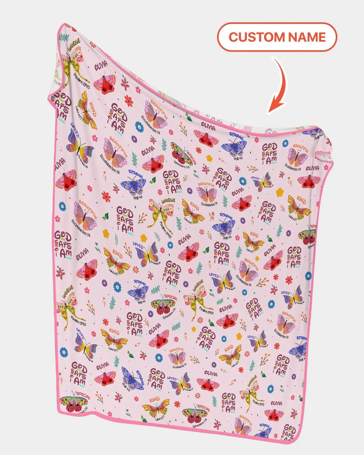 Custom Name God says I am Butterfly Bamboo Blanket