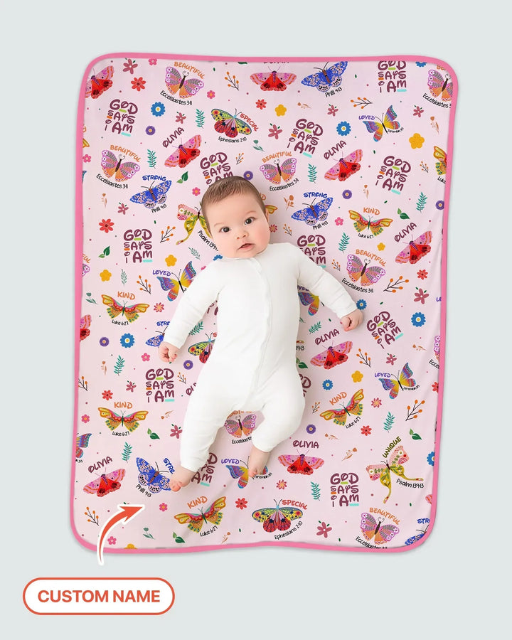 Custom Name God says I am Butterfly Bamboo Blanket